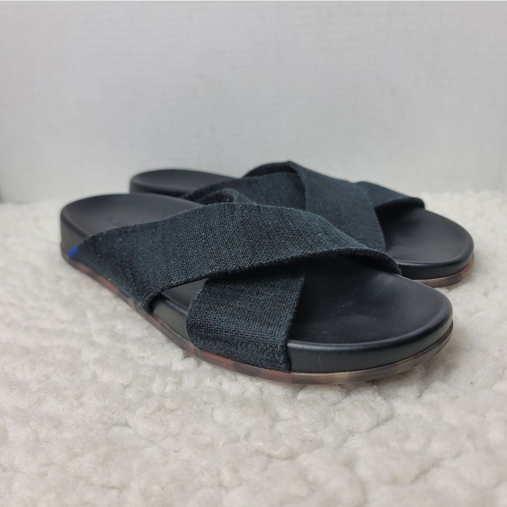 Rothy's The Weekend Womens Slide Size 9.5  Black Cross Hemp Straps Sandals
